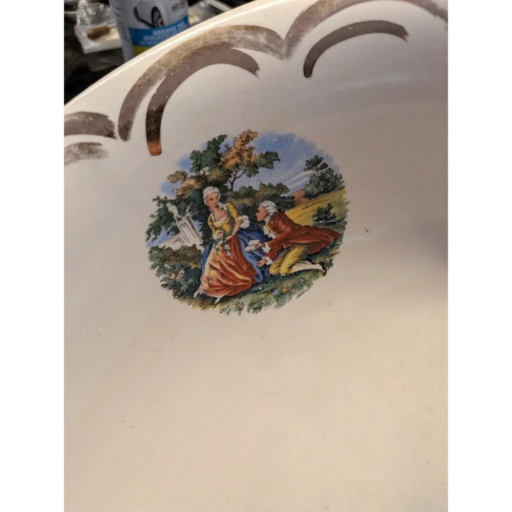 Vintage Ceramic Pitcher Basin Set Victorian Courting Scene 22K Gold Trim